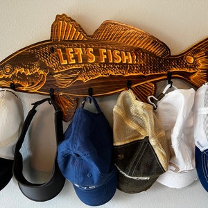 Personalized solid wood Redfish hat and cap display rack