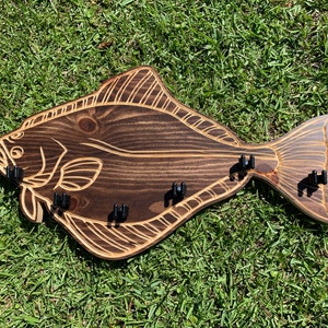 Personalized Solid wood Halibut fishing rod holder