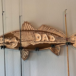 Personalized solid wood large mouth bass fishing rod holder | Etsy