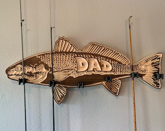 Personalized Redfish Fishing Rod Holder – Solid Wood Wall Mount