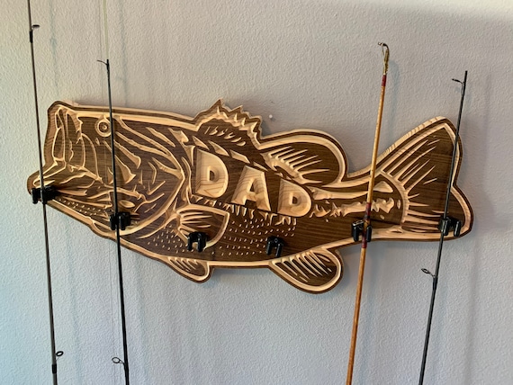 Personalized Solid Wood Large Mouth Bass Fishing Rod Holder -  Canada