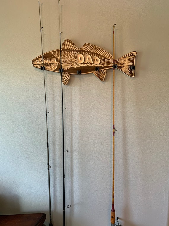 Personalized Solid Wood Redfish Fishing Rod Holder -  Israel