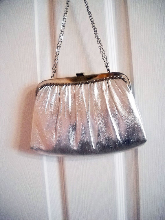 Vintage Silver Lame' Purse With Optional Chain Ha… - image 3