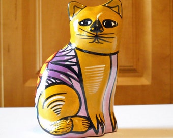 Cat Statue Tonala Pottery Vintage Mexican Folk Art