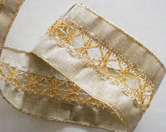 Ribbon Gold With Glittery Netting Center  8.3 Yards by 2.5 Inches Wide Polyester