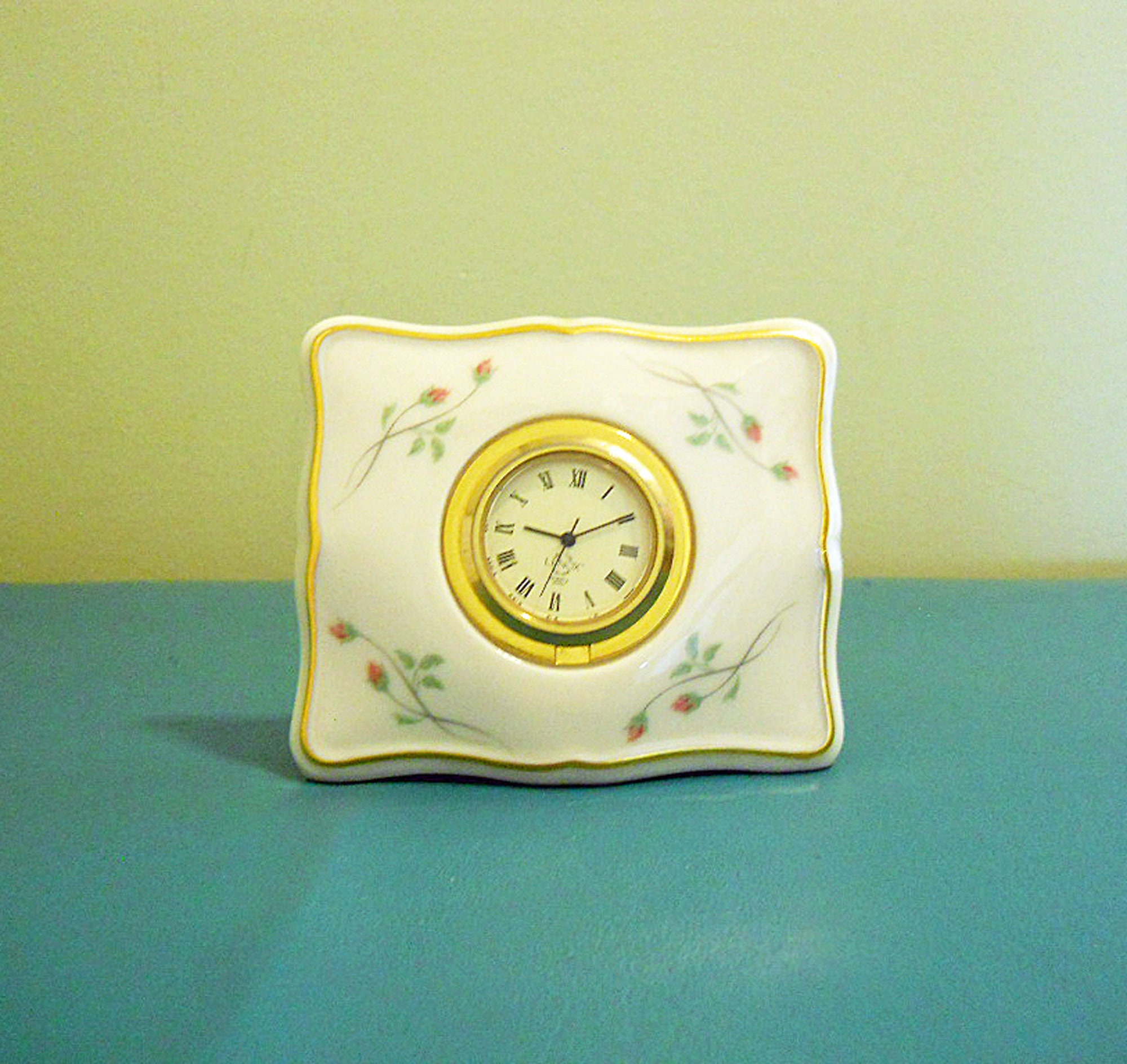 Vintage Lenox Clock Porcelain Quartz Movement Petite Floral Etsy