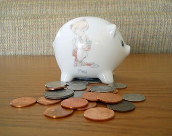 Vintage Piggy Bank  Precious Moments May Birthday