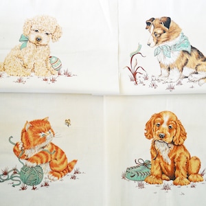 Vintage Pillow Panels Dogs Polished Cotton  1950 - 1960's