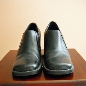 Women&#39;s Vintage Black Leather Shoes Size 6 1/2 M   Chunky Heels