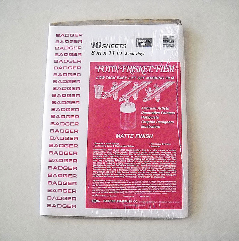 Badger FotoFrisket Film Low Tack Easy Lift Off Masking Film 10 Sheets