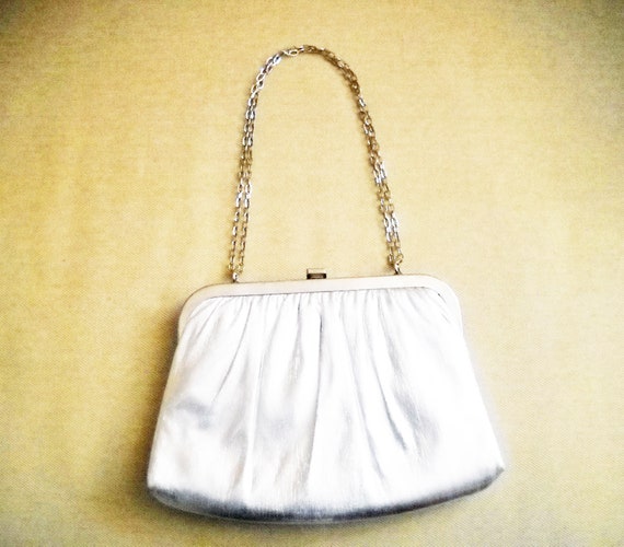 Vintage Silver Lame' Purse With Optional Chain Ha… - image 1