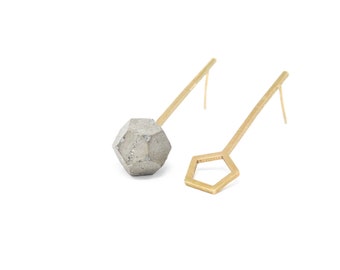 Pentagon Pebble  Drop Earrings | Concrete Jewelry | Mismatch Concrete Earrings | Statement Jewelry | Gift for designer | Architect gift
