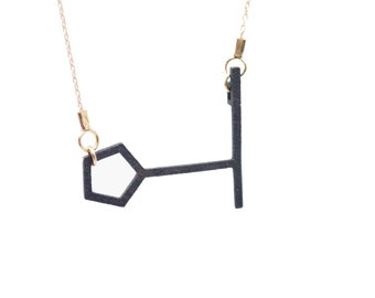 Minimalist Necklace | Steel Necklace | Delicate Black Pendant | Pentagon Pedant | Black Necklace | Everyday Jewelry | Stocking Stuffers