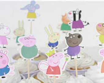 Peppa pig cup cake toppers, Peppa pig birthday supplies - 24 pcs