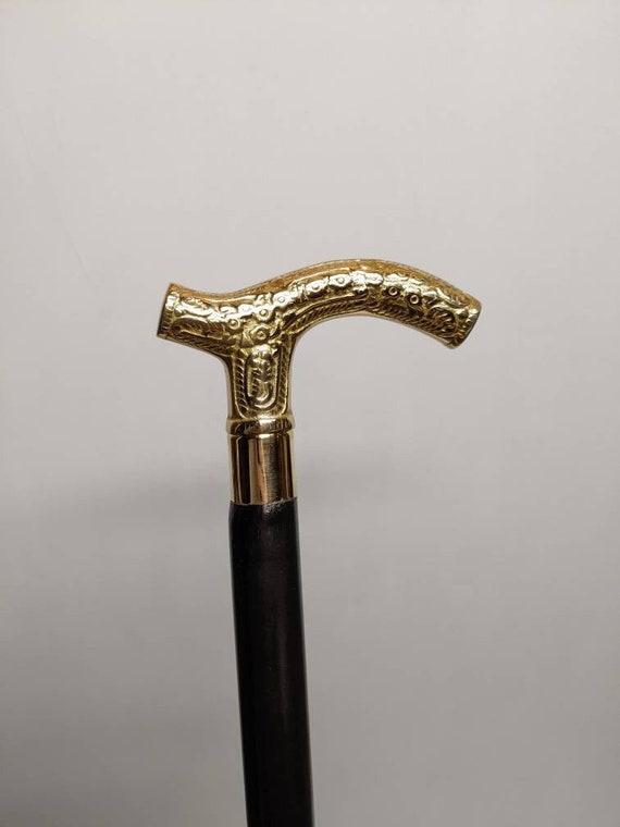 Brass Handle Hardwood Walking Cane Brass Tip for Men and Etsy