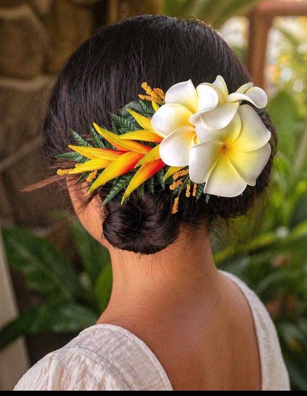 Bright Yellow Authentic Hawaii Fabric Flower Hair Clip Hibiscus Hair Clip - Medium: Yellow main image 4