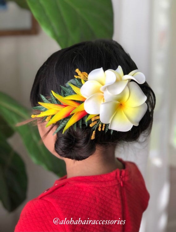 Luau Tropical 3" Yellow/Orange Orchids Silk Flower Hair Comb,Aloha Wedding 