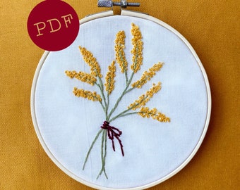 Goldenrod Autumnal Bouquet : Easy Beginner Hand Embroidery Pattern PDF Instant Download | Fall Floral Bunch Embroidery