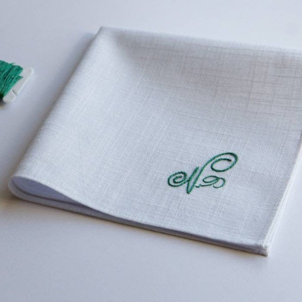 One monogrammed handkerchief, Wedding handkerchief, Mens handkerchief, Personalized handkerchief, Embroidered Hankerchief, Linen anniversary
