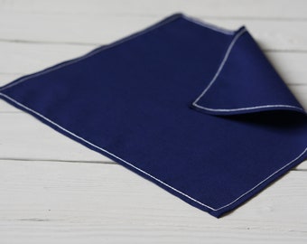 Navy blue handkerchief, Mens Handkerchief, Embroidered handkerchief, Cotton anniversary gift for him, Wedding gift, Groomsmen handkerchiefs