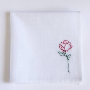 Red rose, Floral embroidered handkerchief, Personalized handkerchief, Monograme hankerchief, Mother of the groom gift from bride