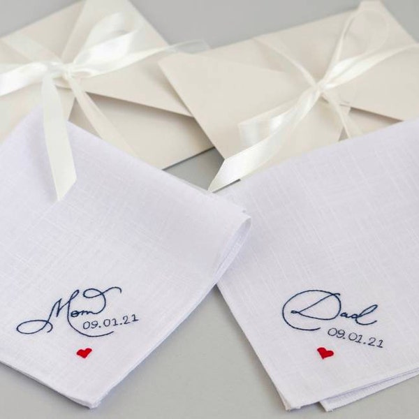 Mother and father bride handkerchief, parents of groom gift, wedding gift parents from bride and groom