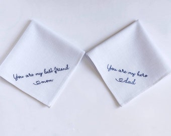 Parents wedding gift, Wedding handkerchief, Father of the bride gift, embroidered handkerchief, mens handkerchief, Mother of the bride gift