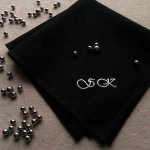 Black handkerchief for Christmas gif, Embroidered mens handkerchief, Personalized Hankerchief, Cotton anniversary gift for him