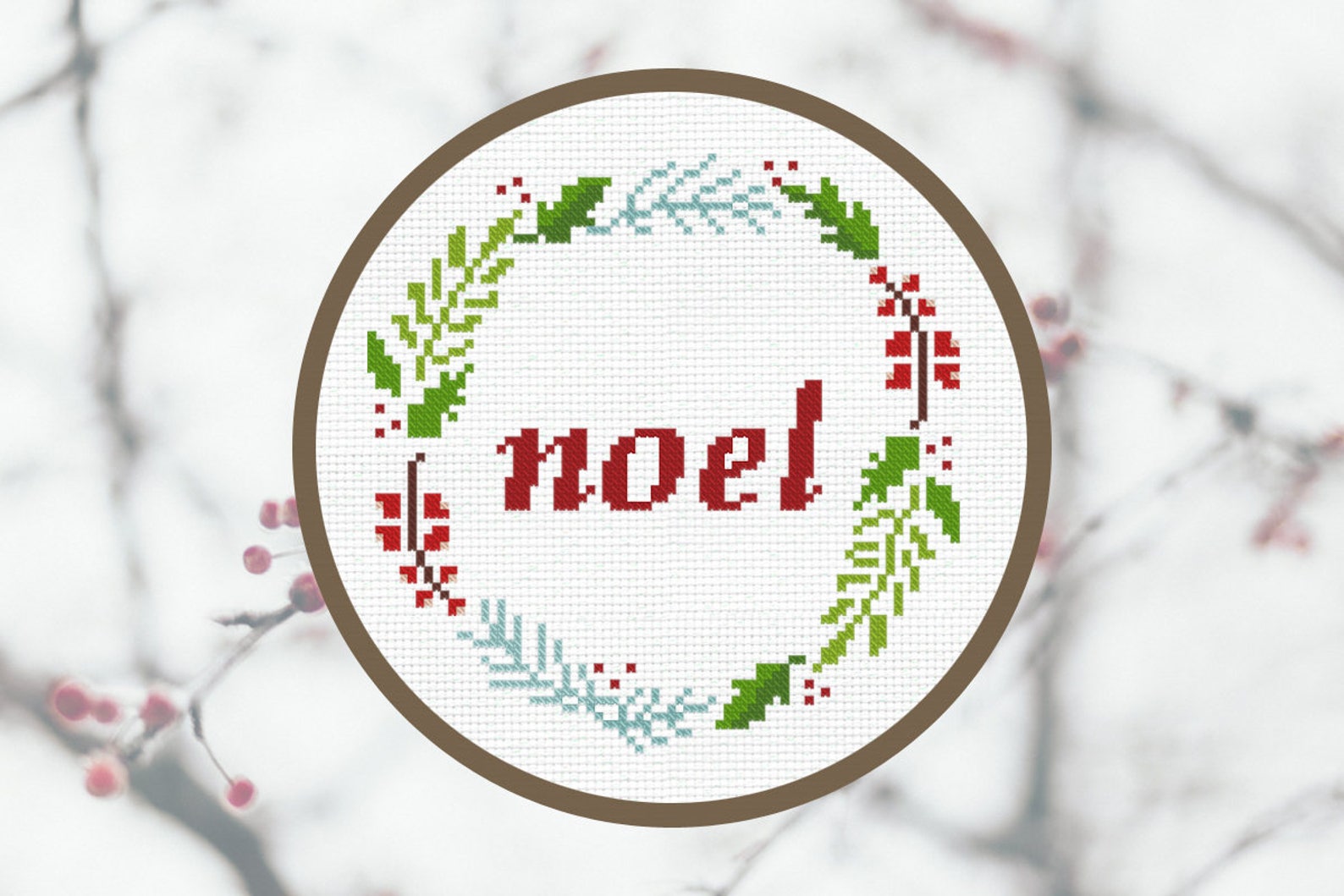 Cross Stitch Pattern Holly Wreath with Noel Instant Download | Etsy