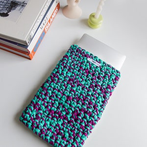 Purple green crochet laptop sleeve case, iPad case, table case