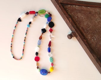 Collier de perles tchèque "Éclectique", sautoir bohème coloré en verre