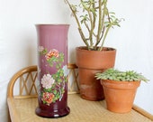Mid Century Vase Tall Vintage Chinoiserie Vase with Gold Rim Vase Vintage Pink MCM Boho Decor