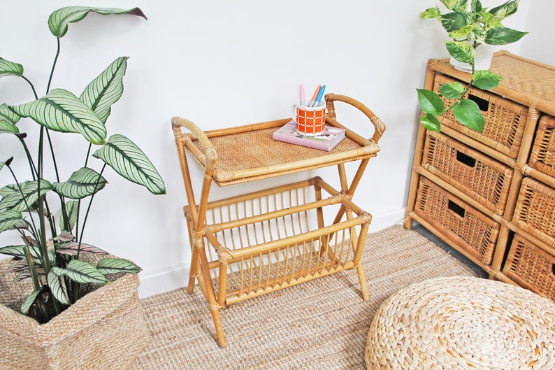 Bamboo Cane Side Table Magazine Rack Rattan Plant Table Etsy UK