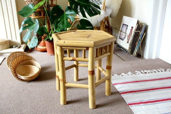 Bamboo Table Side Table Boho Decor Rustic End Table Bohemian Etsy