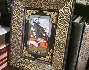 Real Seven of Pentacles Dark Woods Tarot Card in Frame