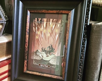 Real Eight of Wands Dark Woods Tarot Card in Frame