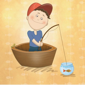 Personalized Nursery Art - Lil Fisherman, Boys room, Baby gift, Custom Name & Birthdate, Nursery Art, Home Decor Wall Art, Babies, shower