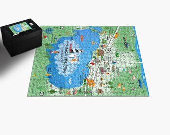 Storm Lake, Iowa Illustrated PUZZLE - 16x20 inches - 520 pieces