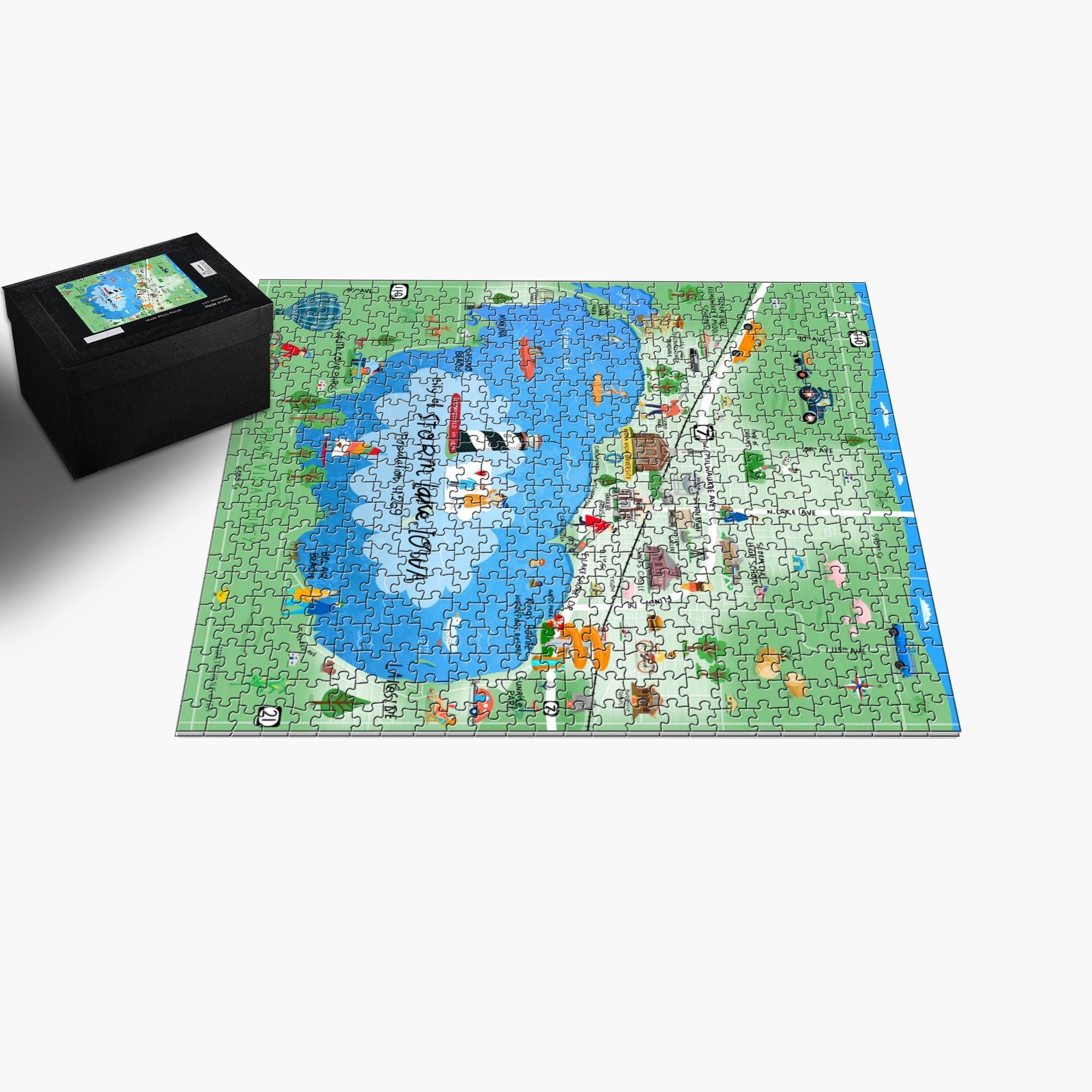 Storm Lake, Iowa Illustrated PUZZLE - 16x20 Inches - 520 Pieces - Etsy