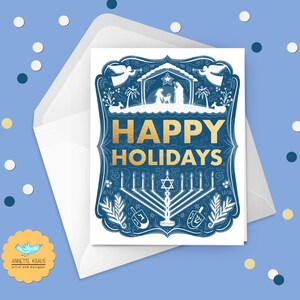 Carte de joyeuses fêtes interreligieux et Hanoucca. Paquet de 10 cartes de voeux