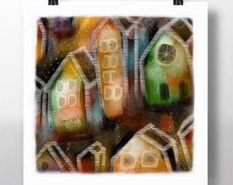 Village of Color - Limited Edition Archival Giclée Print, Abstract Art, Modern Wall Art, Home Decor, Colorful Art, Contemporary Art Print