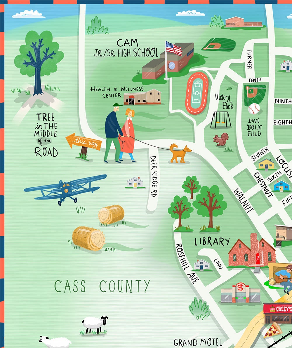 Illustrated Map of Anita, Iowa by Kraus Etsy