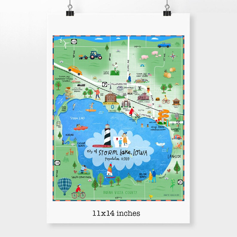 Storm Lake, Iowa Map Illustrated by Kraus Etsy