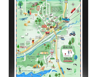 Anita, Iowa Illustrated - Framed Print