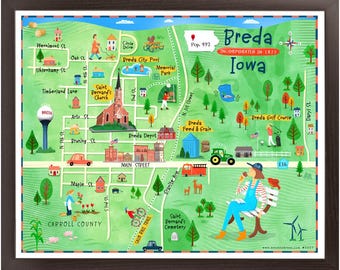 Breda, Iowa Illustrated - Framed Print