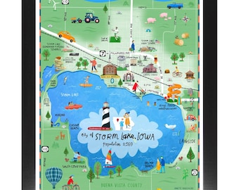 Storm Lake, Iowa Illustrated - Framed Print