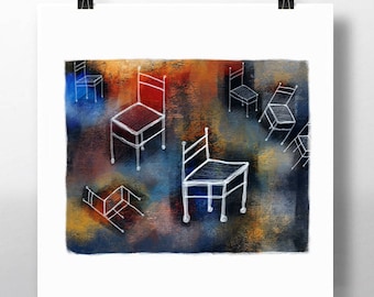 Chairs - Limited Edition Archival Giclée Print, Abstract Art, Modern Wall Art, Home Decor, Colorful Art, Contemporary Art Print