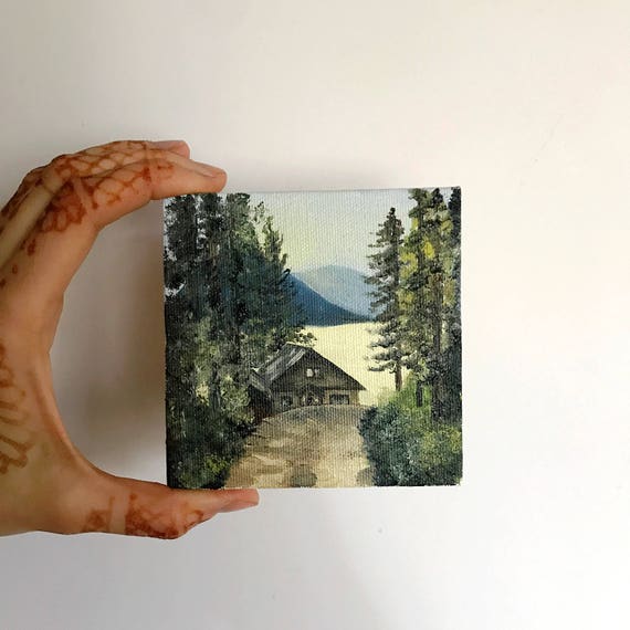 Painting Of A Cabin In The Woods Landscape Artwork Wall Etsy