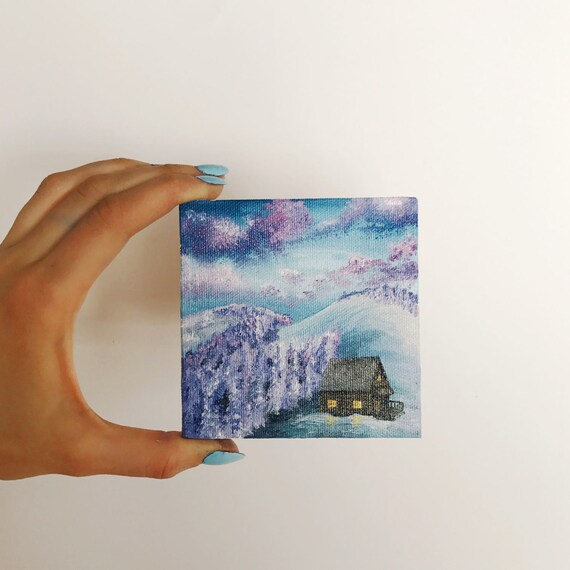 Painting Of A Cabin In The Woods Landscape Artwork Wall Etsy
