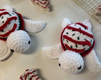 Crochet Christmas Tree Cake Turtle Plushie | Holiday Stocking Stuffer